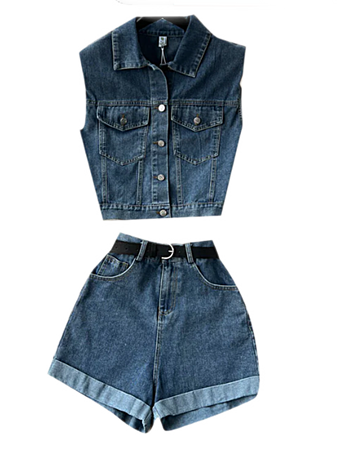 blue denim shorts vest set jeans