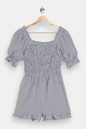 Black and White Shirred Gingham Romper | Topshop