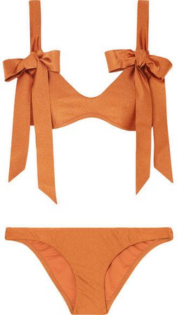 Veneto Bow-detailed Metallic Bikini - Orange