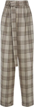 Agnona Checked Wool-Blend High-Waisted Pants Size: 36