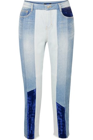 SJYP | Cropped velvet-paneled high-rise slim-leg jeans | NET-A-PORTER.COM