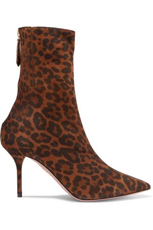 Aquazzura | Saint Honoré 85 leopard-print suede sock boots | NET-A-PORTER.COM