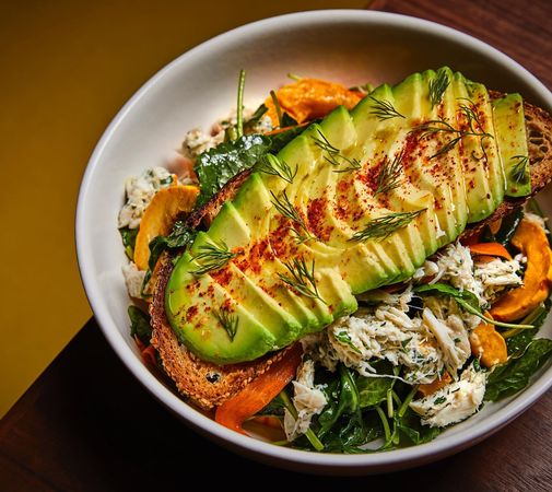 John Fraser on Instagram: “One of my favorite salads on @ardorweho’s lunch menu: baby kale & yuzu crab with squash, avocado & espelette. #ArdorWeHo #wehoedition…”