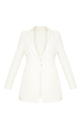 Cream Double Breasted Woven Blazer | Co-Ords | PrettyLittleThing USA