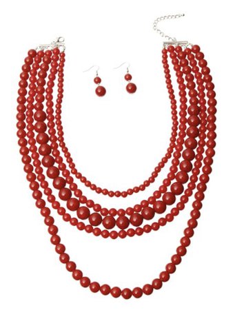 red bead necklace set