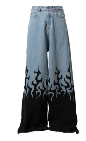 VETEMENTS Men's Blue Flame Print BAGGY Jeans