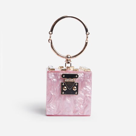 Nessie Studded Detail Square Clutch Bag In Pink | EGO