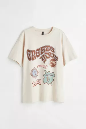 Printed T-shirt - Cream/Create You - Ladies | H&M US