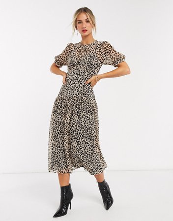 ASOS DESIGN midi tea dress in leopard print | ASOS