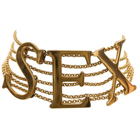 Dolce and Gabbana Runway Gold-Tone "SEX" Choker Necklace, Spring 2003 For Sale at 1stdibs