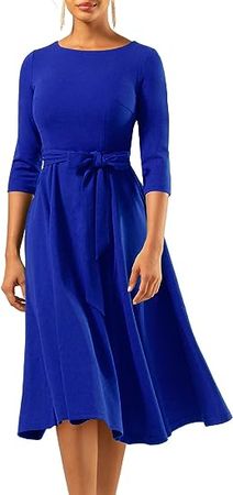 Amazon.com: DRESSTELLS Vintage Tea Dress for Women, 1950s Cocktail Party Dresses, Modest Bridesmaid Dress for Wedding Guest, 3/4 Sleeve Formal Aline Church Dress, Fit Flare Prom Dress RoyalBlue XL : Clothing, Shoes & Jewelry