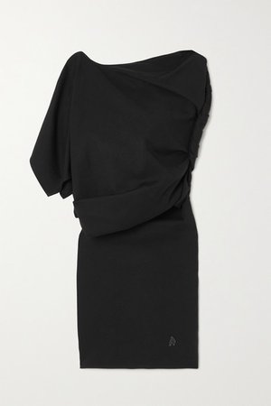 Asymmetric Draped Cotton-jersey Mini Dress - Black
