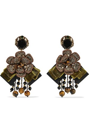 Ranjana Khan | Cascade gold-tone, velvet and crystal clip earrings | NET-A-PORTER.COM