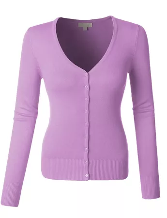 V-Neck Soft Fitted Cardigan Sweater in Lavender - Modern Grease Clothing and Accessories Co.
