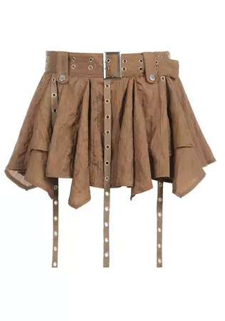 Cherrykitten Brown Low Waist Irregular Hem Ribbon Skirt for Sale
