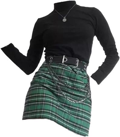 green_skirt_black_turtleneck_sweter_outfit_transparent_png