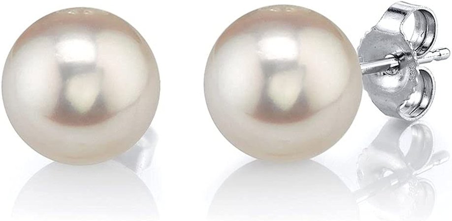 Amazon.com: THE PEARL SOURCE Round White Freshwater Real Pearl Earrings for Women - 14k Gold Stud Earrings | Hypoallergenic Earrings with Genuine Cultured Pearls, 7.0-7.5mm: Clothing, Shoes & Jewelry