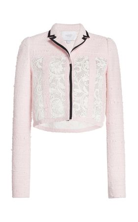 Cropped Macrame Lace Tweed Jacket By Giambattista Valli | Moda Operandi