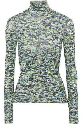 Printed Stretch-jersey Turtleneck Top