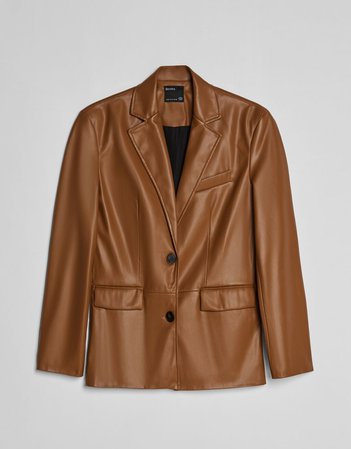 Camel Faux leather blazer - Outerwear - Woman | Bershka
