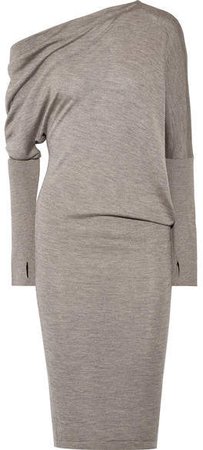 One-shoulder Cashmere And Silk-blend Dress - Dark gray