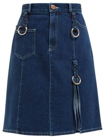 Braided Stretch Denim Mini Skirt - Womens - Blue