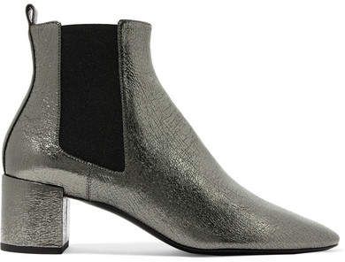 Lou Metallic Cracked-leather Ankle Boots - Silver