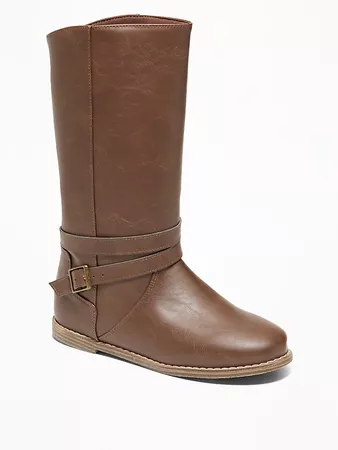 Tall Faux-Leather Buckled Boots for Girls | Old Navy