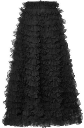 Tiered Ruffled Chiffon Maxi Skirt - Black