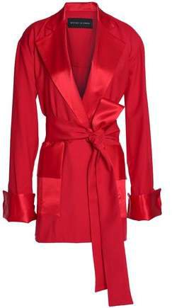 Belted Satin-trimmed Wool-twill Coat