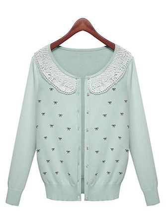 Womens Sweater - Pale Mint Green / White Lace Collar