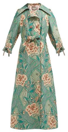 Loraine Floral Print Linen And Cotton Blend Coat - Womens - Green Multi