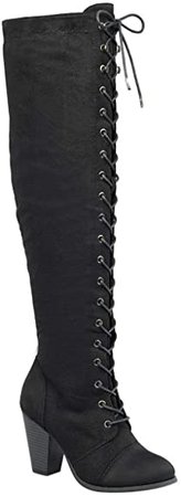 Amazon.com | Forever Women's Knee-High Lace-Up Boot Black 9 | Knee-High