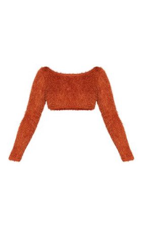 Petite Orange Fluffy Knit Crop Jumper | PrettyLittleThing