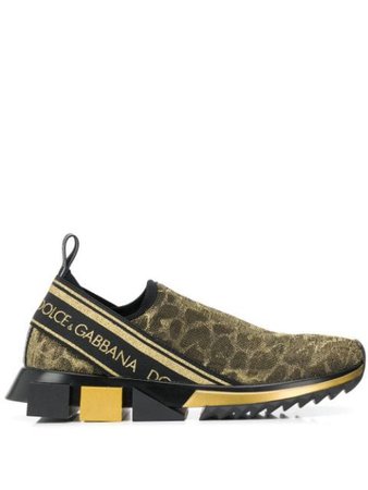 Dolce & Gabbana Leopard Print Lurex Knit Sneakers CK1595AZ705 Gold | Farfetch