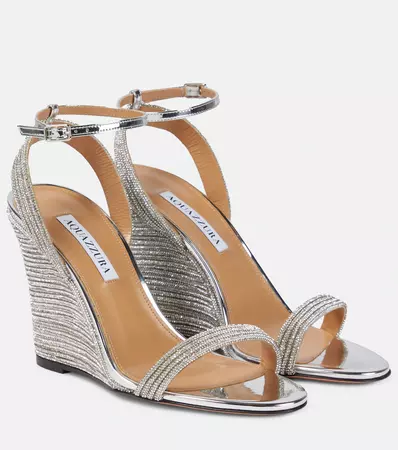 Wow Crystal 95 Wedge Sandals in Silver - Aquazzura | Mytheresa