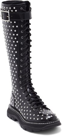 Studded Lace-Up Knee High Boot