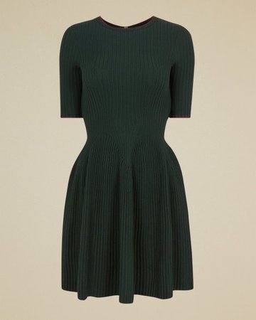 Stretch knitted skater dress - Dark Green | Dresses | Ted Baker
