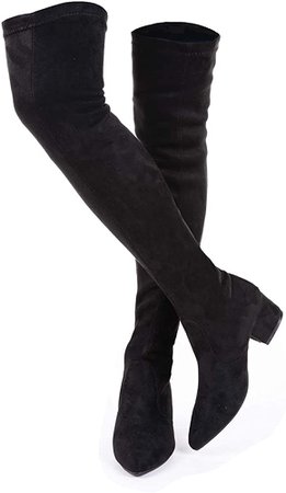 Amazon.com | Women Boots Winter Over Knee Long Boots Fashion Boots Heels Autumn Quality Suede Comfort Square Heels US Size (Black 2 Inch, numeric_7) | Over-the-Knee