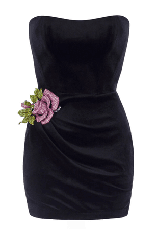black dress with pink flower
