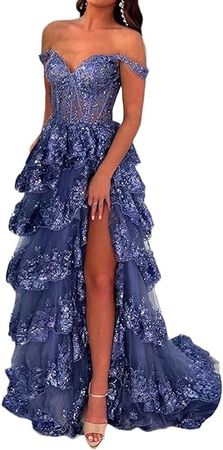 Amazon.com: Xoesdt Women's Sexy Lace Prom Gown Side Slit Evening Dress Long Formal Dress : Clothing, Shoes & Jewelry