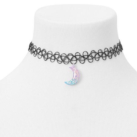 Glitter Moon Tattoo Choker Necklace - Blue and Pink | Claire's US