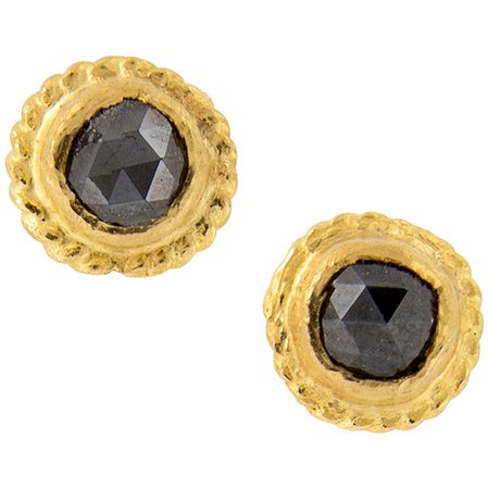 24 Karat Yellow Gold Black Diamond Stud Earrings For Sale at 1stDibs | 24 karat gold stud earrings
