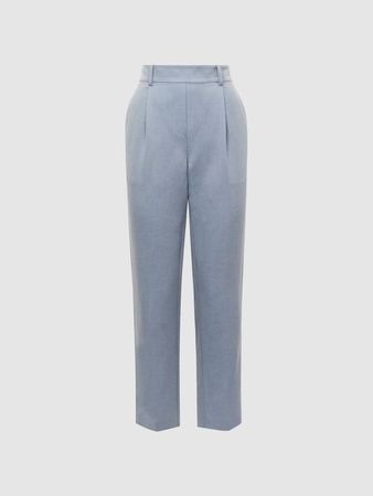 Reiss Pale Blue Shae Taper Tapered Linen Trousers | REISS USA