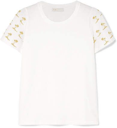 Embroidered Cotton-jersey T-shirt - White
