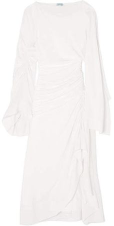 Asymmetric Ruched Silk Crepe De Chine Dress - White