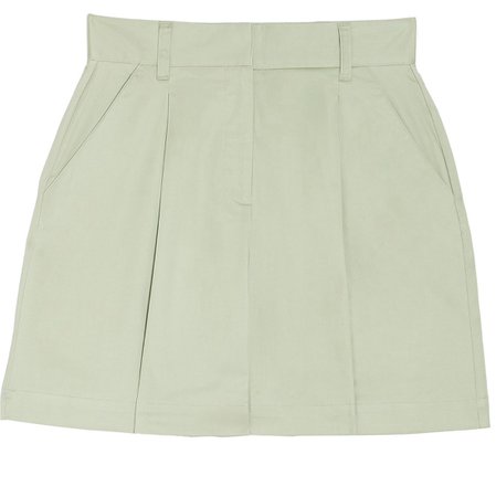 Danielle Bernstein sage green pleated trouser shorts