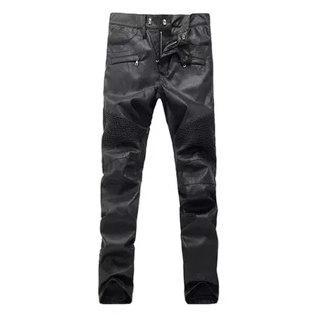 Rock Style Mens Ripped Moto Pants / Faux Leather Pants for Men