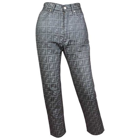 Fendi Zucca Print Grey High Waisted Jeans, Size 25 W at 1stdibs