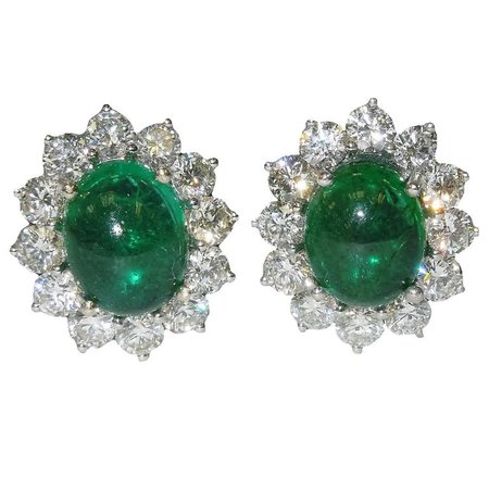 Cabochon emerald and diamond earrings